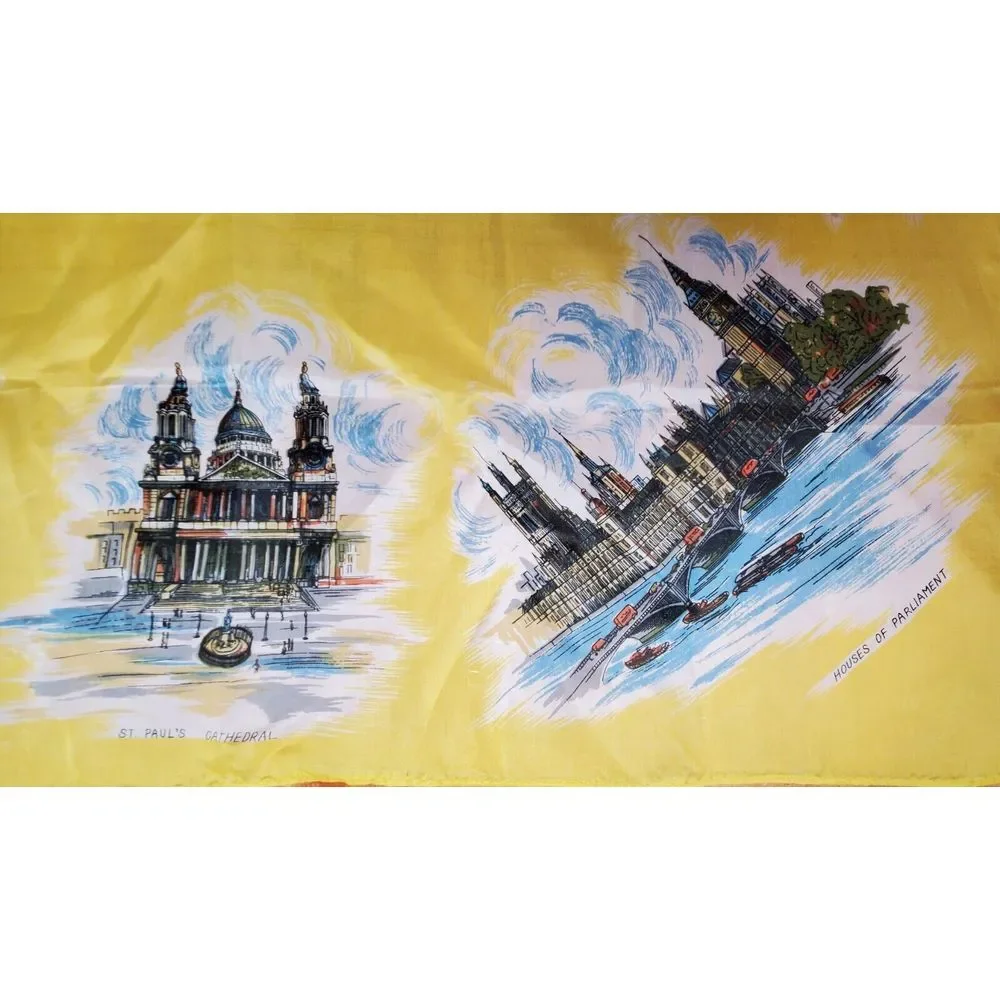 Vintage London Scarf Buckingham Trafalgar Parliament Cathedral Westminster Abbey